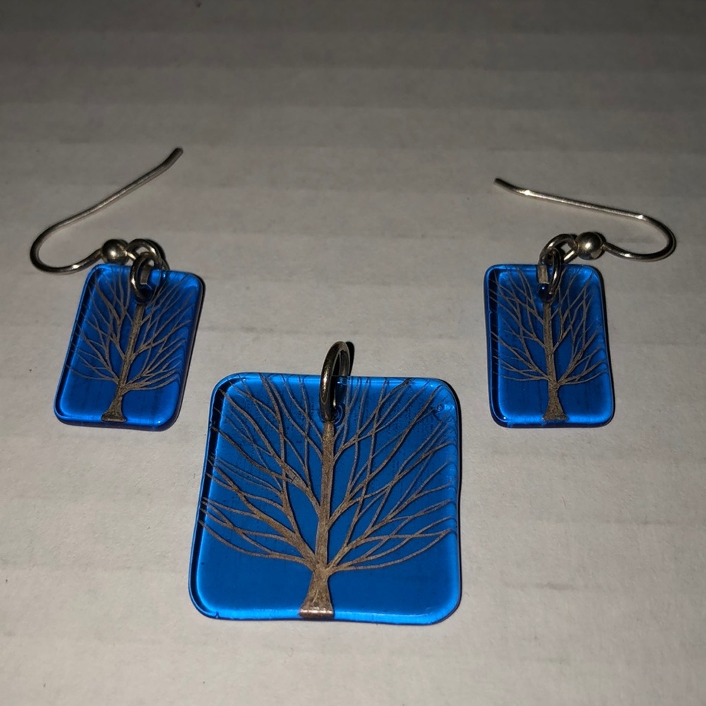 3 piece set blue tree of life glass jewelry